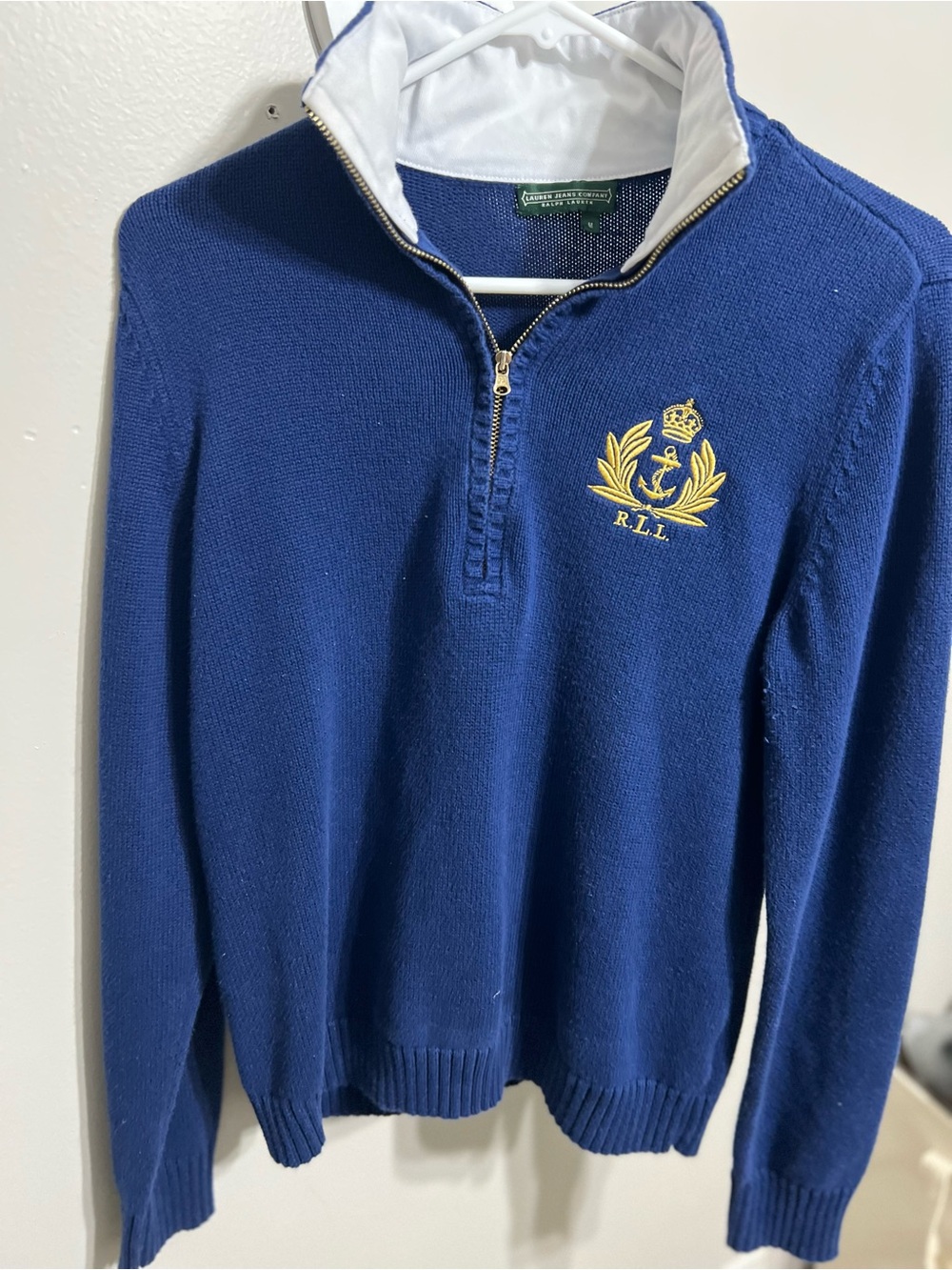 Lauren Ralph Lauren Navy Half-Zip Sweater with Gold Crest
